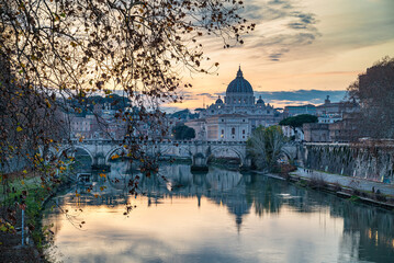 Serene Cityscape at Dawn with Historic Buildings and River