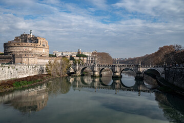Scenic View of Castel Sant’Angelo Beside a River - obrazy, fototapety, plakaty