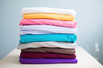 stack of blank colorful t-shirts