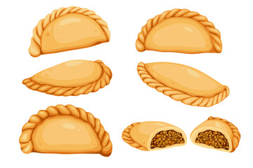 Curry puff,Argentine empanada isolated on white background. Vector eps 10
