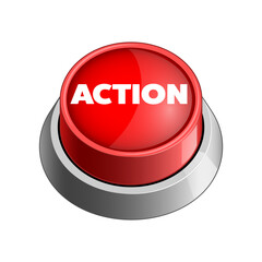 Action red button on white background vector illustration. Concept illustration. Hand drawn color vector illustration.
