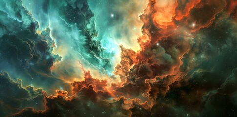 Fototapeta na wymiar An ethereal symphony of vibrant hues dances among the stars, painting the vastness of the universe with the beauty of nature's nebulae