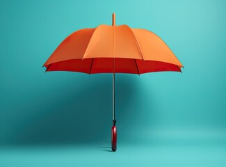 The orange umbrella in the photo is in front of a green wall. generative AI