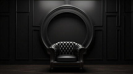 3d render leather chair black round in a black inter
