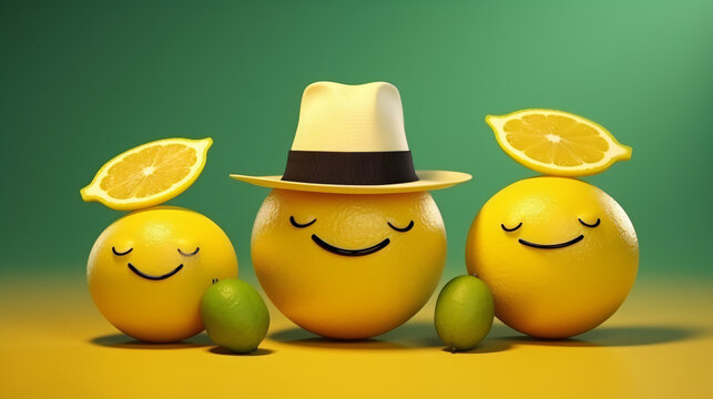 3d render lemon character vertical in sunglasses