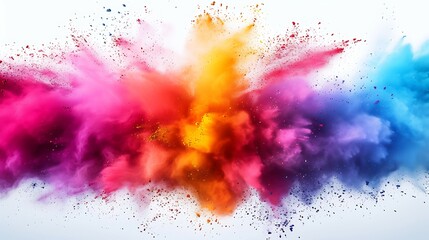 frame border with copy space of colorful rainbow holi paint color powder explosion isolated white background, hd, shine