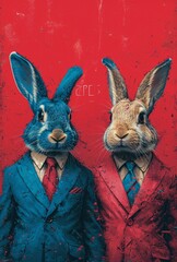 Zepes Monthly Meetup: Two Blue and White Rabbits in Red and Blue Suits Generative AI