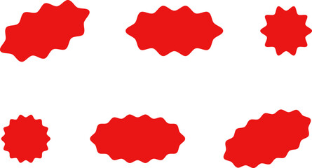 Starburst red sticker set - collection of special offer sale oval and round shaped sunburst labels and badges. Promo stickers with star edges. Vector illustration.