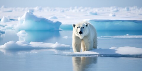 Polar bear on ice contributing to healthy ecosystems , Polar bear on ice, healthy ecosystems, ice - obrazy, fototapety, plakaty
