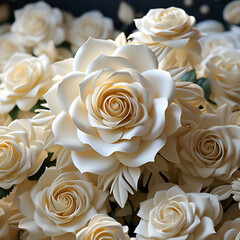 Beautiful white roses bouquet on black background. Close up.