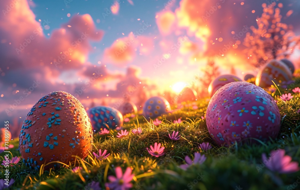 Wall mural Easter Eggstravaganza: A Colorful Celebration of Spring Generative AI