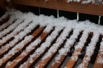 closeup snow on chair