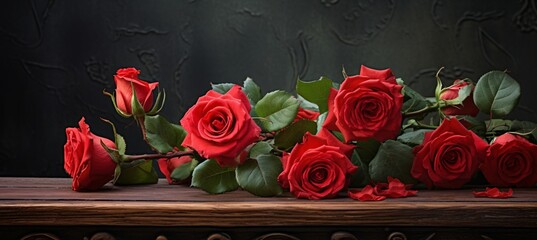 red roses on rusty table