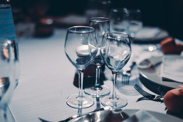 glasses on the table in restaurant