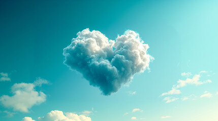 Heart-shaped cloud in the blue sky. Romantic Valentine's Day Concept