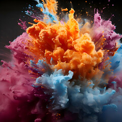 Colorful paint splashes isolated on black background. Abstract background.
