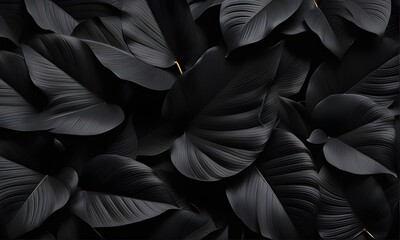 Abstract black leaf texture for tropical leaves background. Flat lay, dark nature concept, tropical leaves