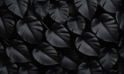 Abstract black leaf texture for tropical leaves background. Flat lay, dark nature concept, tropical leaves