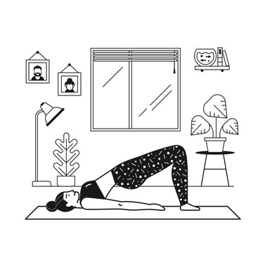 Woman Doing Yoga at Home Living Room