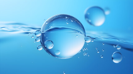 Photo of water in the ocean with bubble,,
thereal Ascension Bubbles Rising Up Underwater in Bright Azure Blue Background 
