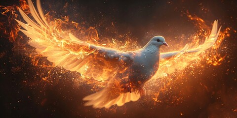 Fiery Feathers: A Dazzling Dove Takes Flight Generative AI