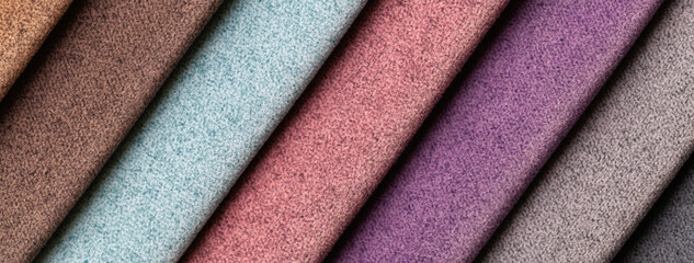 Sample of velvet textile various colors, background. Catalog and palette tone of Interior fabric for furniture © nikol85