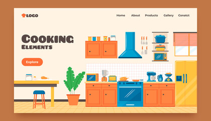 Hand Drawn flat cartoon Cooking elements landing page