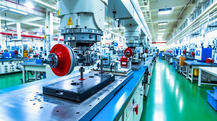 Fototapeta premium Spool of Cable in Industrial Factory, Heavy Equipment and Machinery in Manufacturing Plant