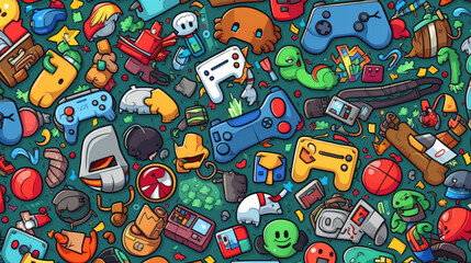 Illustration doodles gaming seamless pattern