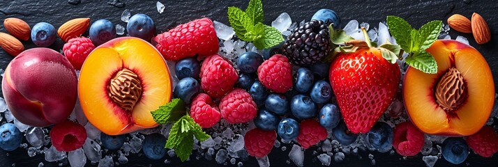 Fruit Fusion: A Peachy Blend of Fresh Fruit Generative AI - obrazy, fototapety, plakaty
