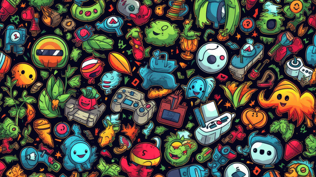 Illustration doodles gaming seamless pattern