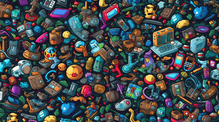 Illustration doodles gaming seamless pattern