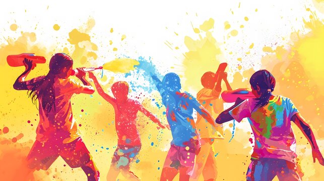 Holi clip art people holding water guns  water fights holi illustration white background