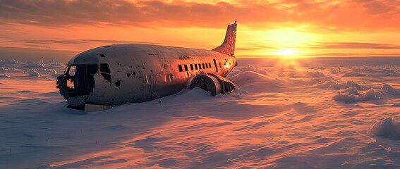 Airplane crash. Snowstorm Wrecked Plane      