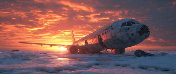 Airplane crash. Snowstorm Wrecked Plane       - obrazy, fototapety, plakaty