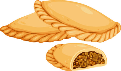 Curry puff,Argentine empanada isolated on white background. Vector eps 10