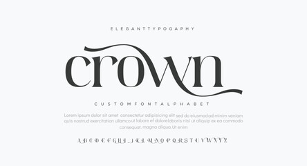 Crown Elegant Font Uppercase Lowercase and Number. Classic Lettering Minimal Fashion Designs. Typography modern serif fonts regular decorative vintage concept. vector illustration