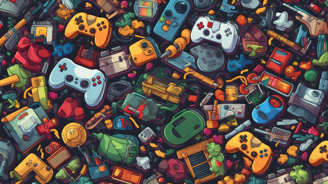 Illustration doodles gaming seamless pattern