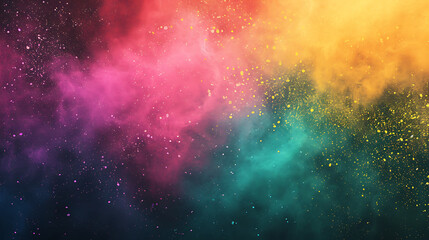 Holi festival-inspired gradient with a burst of vibrant colors like pink, yellow, green, and blue, with a grainy texture for a festive poster.