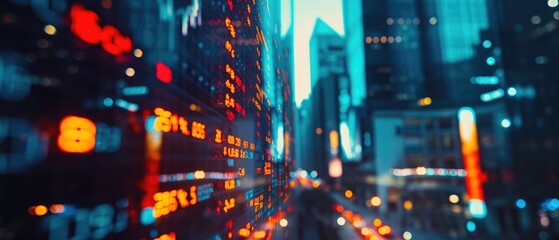 world of finance with striking visuals of bustling stock exchanges, dynamic market charts, and successful investment strategies with colorful lighting street