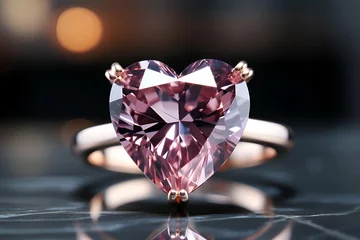 Fototapete Rund Wedding ring with heart shaped gemstone on table © Wazir Design