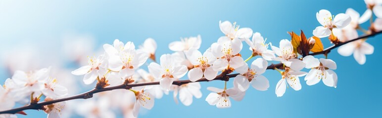 white flowers banner header on a blue background