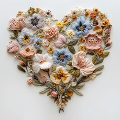 A bouquet of flowers in the shape of a heart, love theme, best for cards, postcards, design.  