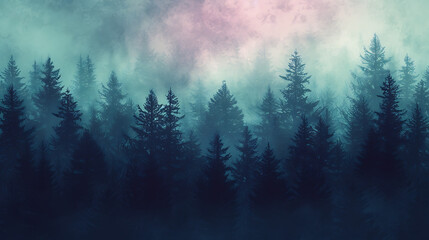 Midnight forest gradient in dark greens, blues, and purples, enhanced by a grainy texture for a mystical woodland-themed poster.
