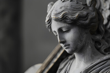 A contemplative Greek muse statue