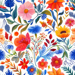 Seamless pattern of Colorful Floral Pattern Illustration. watercolor. Wrapping paper pattern