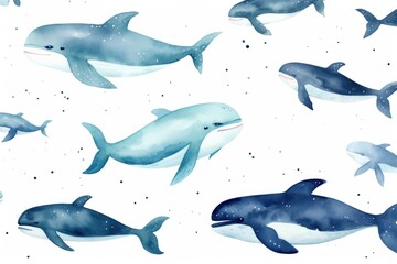 Obraz na płótnie Canvas watercolor background of colorful dolphins whales
