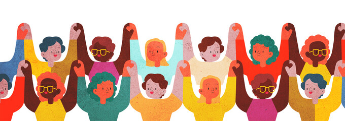 women's cartoon with hands up in the air
