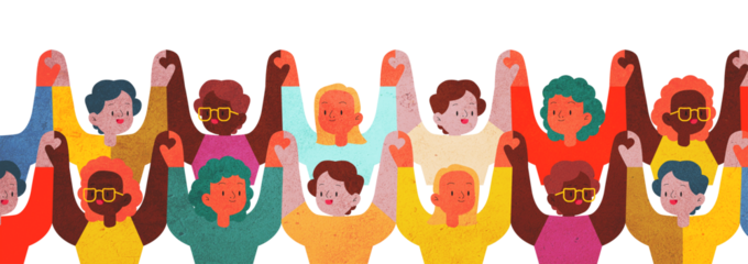 women's cartoon with hands up in the air
