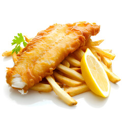 Fish and chips isolated on white background - obrazy, fototapety, plakaty